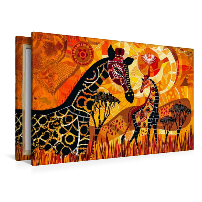 Premium Textil-Leinwand Zwei Giraffen mit Blick zur Sonne