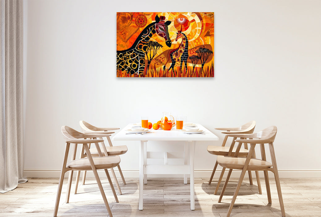 Premium Textil-Leinwand Zwei Giraffen mit Blick zur Sonne