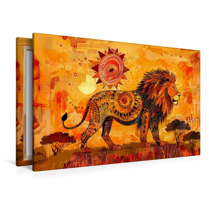 Premium Textil-Leinwand Löwe in leuchtender Savannenlandschaft