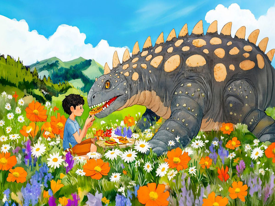 Picknick mit Dino auf der Blumenwiese - CALVENDO Foto-Puzzle'