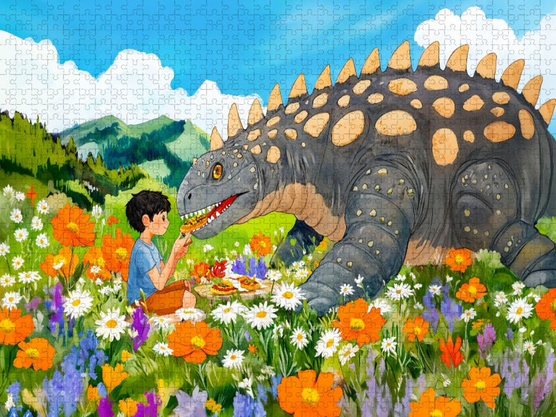 Picknick mit Dino auf der Blumenwiese - CALVENDO Foto-Puzzle'