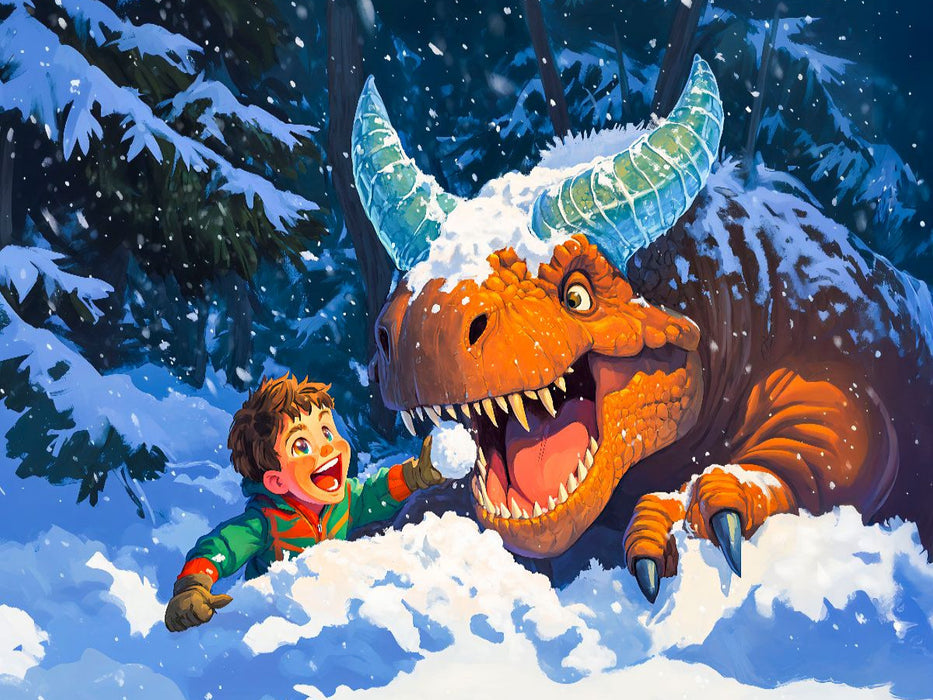 Winterspaß mit Schnee mit dem Dinosaurier - CALVENDO Foto-Puzzle'