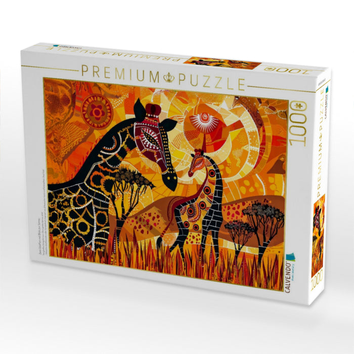 Zwei Giraffen mit Blick zur Sonne - CALVENDO Foto-Puzzle'