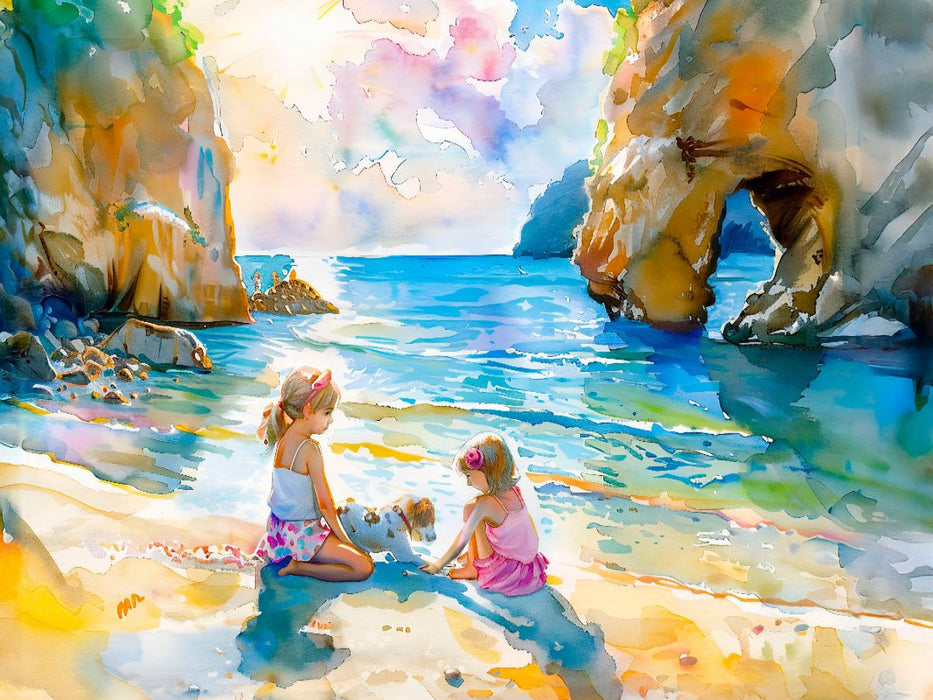 Zwei Mädchen mit Hund am Felsentor - CALVENDO Foto-Puzzle'