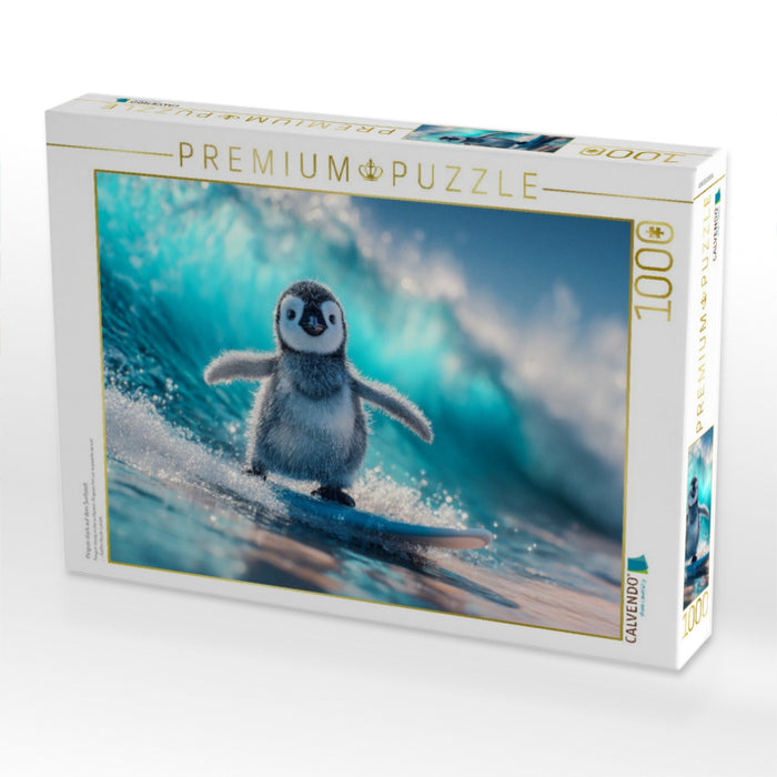 Pinguin stark auf dem Surfbrett - CALVENDO Foto-Puzzle'