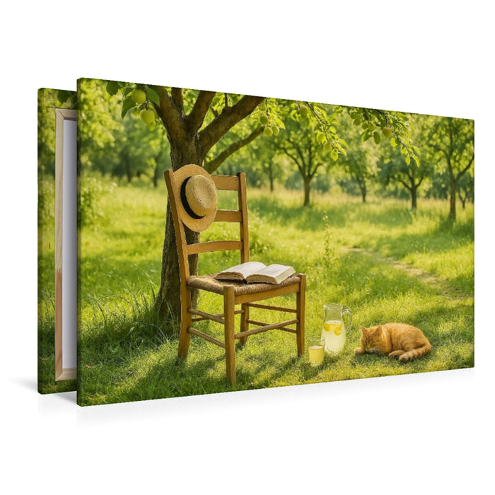 Premium Textil-Leinwand Lesepause im Sommerlicht