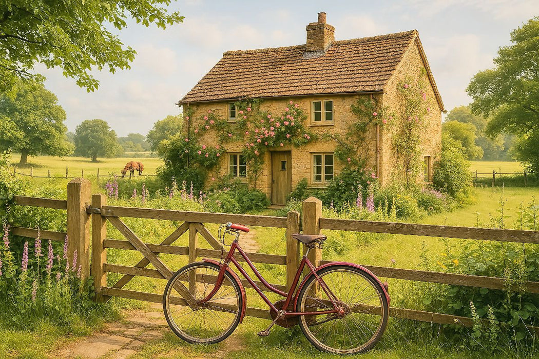 Premium Textil-Leinwand Sommerpause am Gartentor