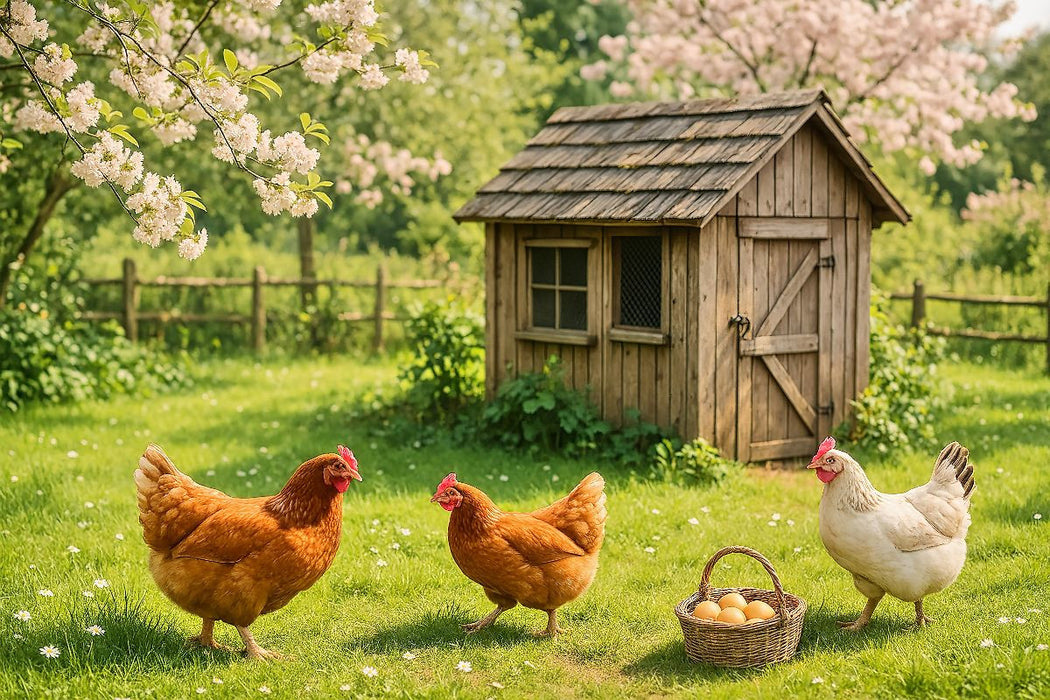 Premium Textil-Leinwand Zwischen Blüten und Hühnerfedern