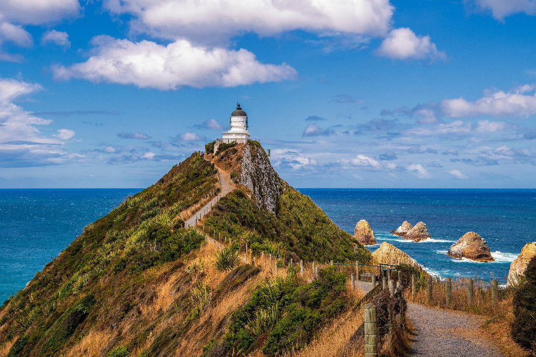 Premium Textil-Leinwand Leuchtturm am Nugget Point