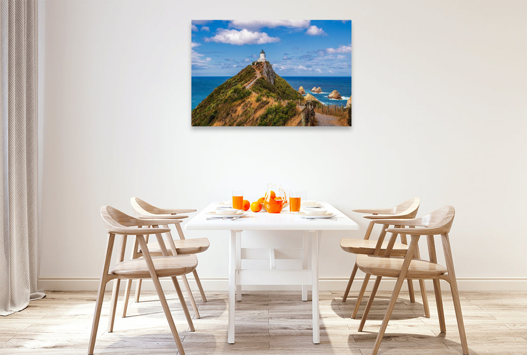 Premium Textil-Leinwand Leuchtturm am Nugget Point