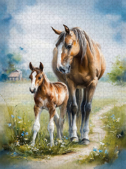 Die Pferdemama bewacht ihr Fohlen - CALVENDO Foto-Puzzle'