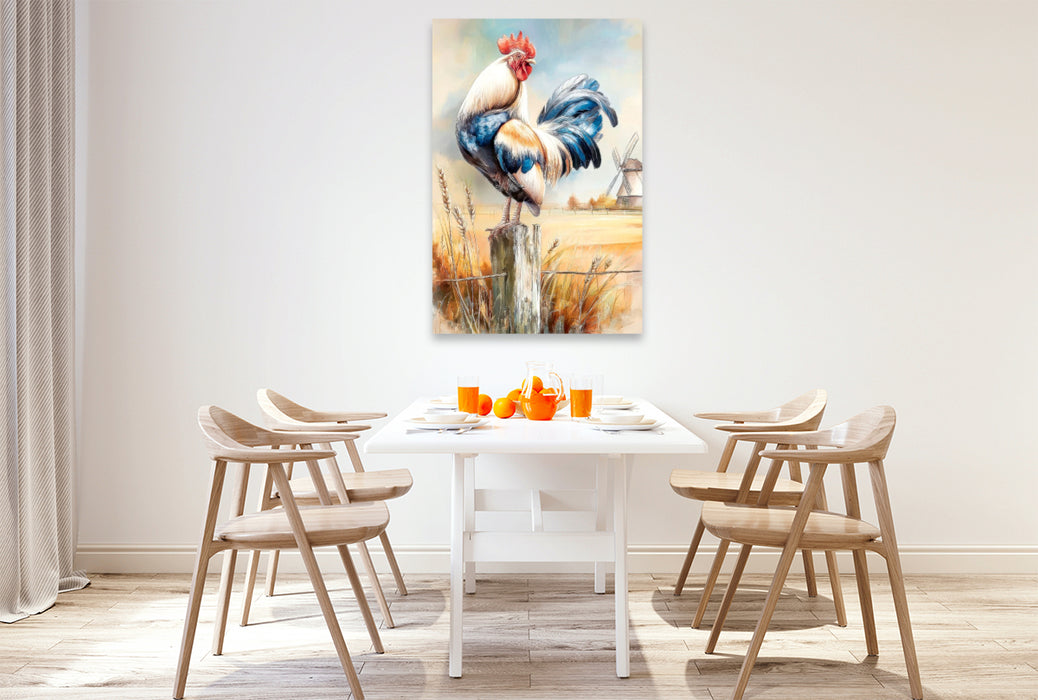Premium Textil-Leinwand Ein stolzer Hahn darf nicht fehlen