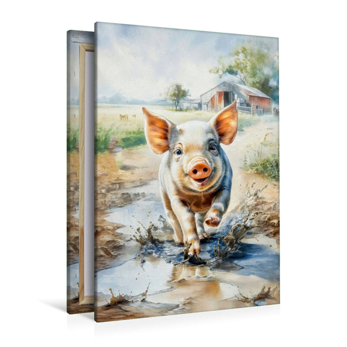 Premium Textil-Leinwand Welch ein Schweineglück