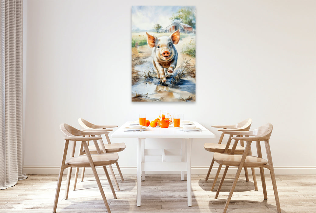 Premium Textil-Leinwand Welch ein Schweineglück