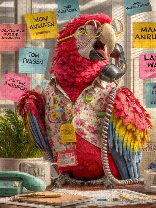 Tierpuzzle mit Papagei im Büro - die Quasselstrippe unter den Kollegen sorgt für Gesprächsstoff - CALVENDO Foto-Puzzle'