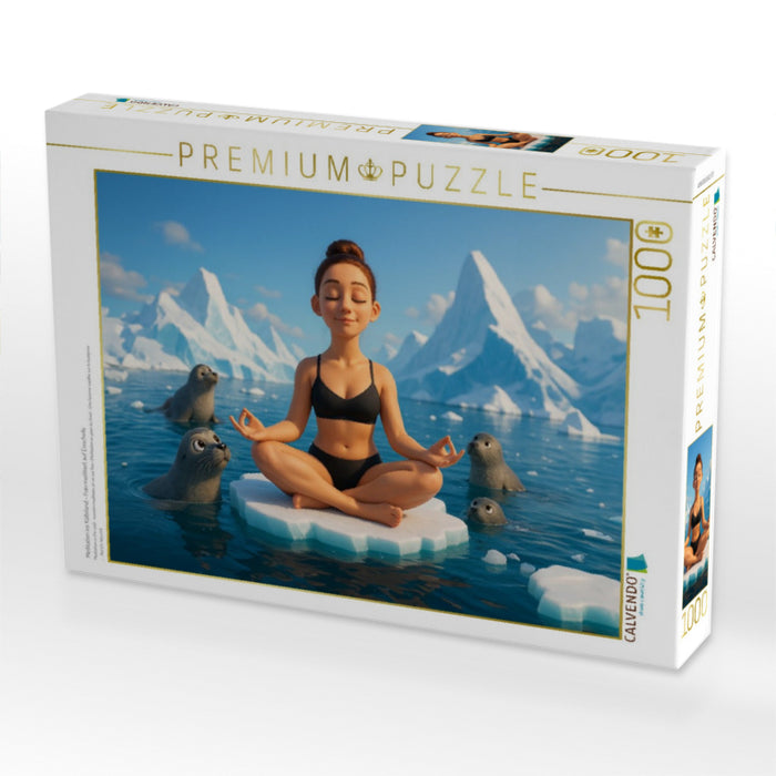 Meditation ins Kälteland - Frau meditiert auf Eisscholle - CALVENDO Foto-Puzzle'