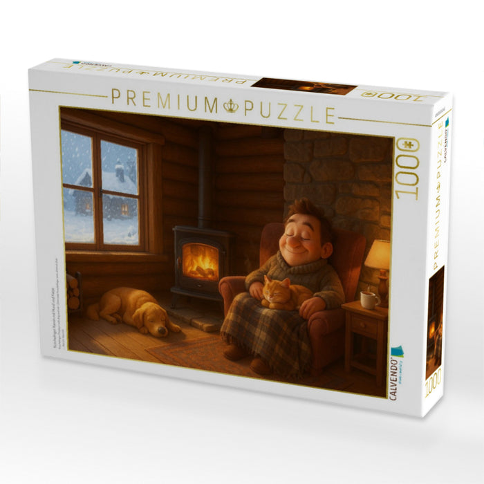 Kuschelinger Kamin mit Hund und Katze - CALVENDO Foto-Puzzle'