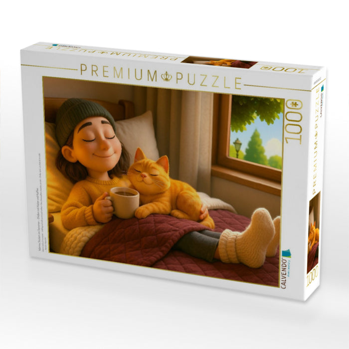 Warme Socken im Sommer - Chillen mit Katze und Kaffee - CALVENDO Foto-Puzzle'