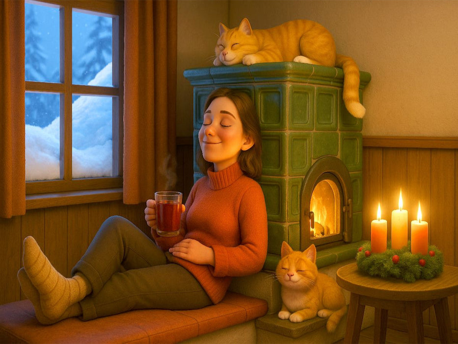 Der geliebte Kachelofen mit Katzen im Winter - CALVENDO Foto-Puzzle'
