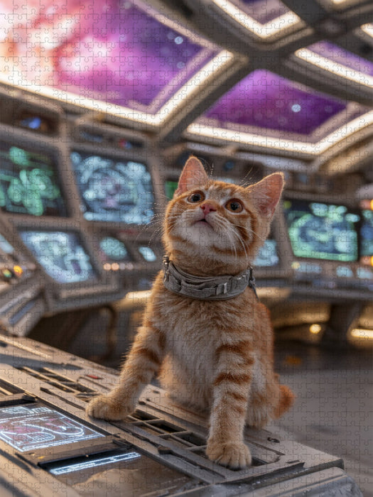 Katze als Captain im Raumschiff mit Blick ins All - CALVENDO Foto-Puzzle'
