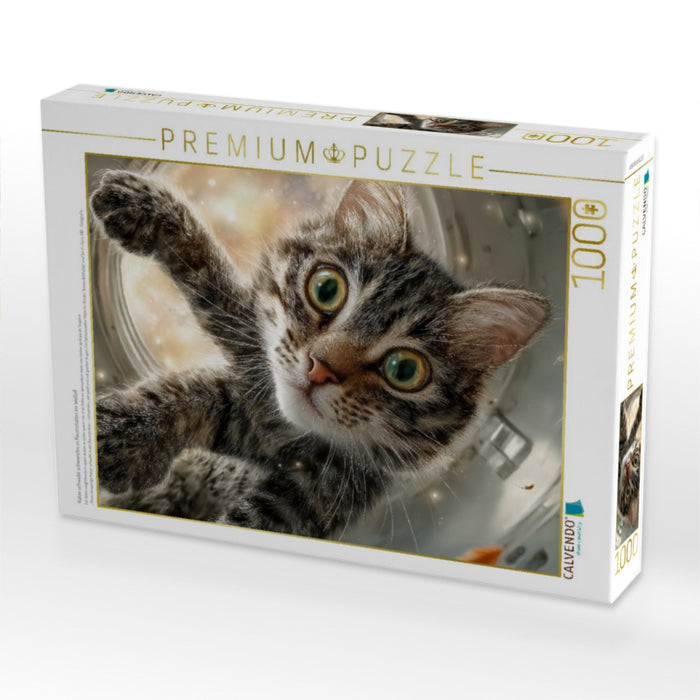 Katze schwebt schwerelos in Raumstation im Weltall - CALVENDO Foto-Puzzle'