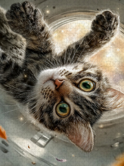 Katze schwebt schwerelos in Raumstation im Weltall - CALVENDO Foto-Puzzle'