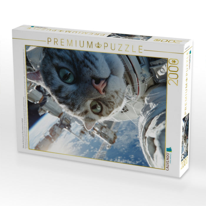 Katze als Astronaut vor Raumstation im Weltall - CALVENDO Foto-Puzzle'