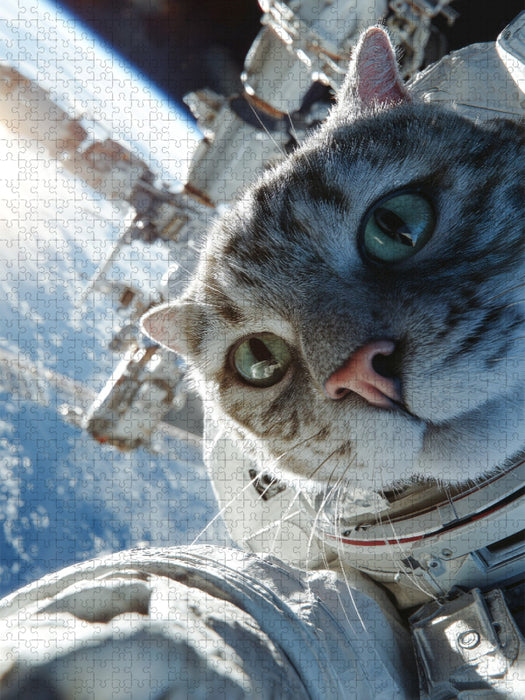 Katze als Astronaut vor Raumstation im Weltall - CALVENDO Foto-Puzzle'