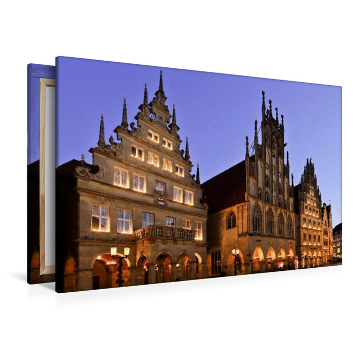 Premium Textil-Leinwand Das Rathaus in Münster zur blauen Stunde