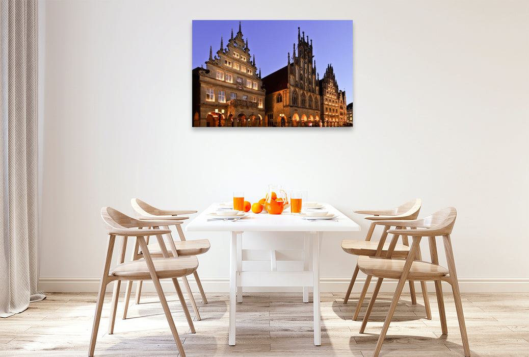 Premium Textil-Leinwand Das Rathaus in Münster zur blauen Stunde