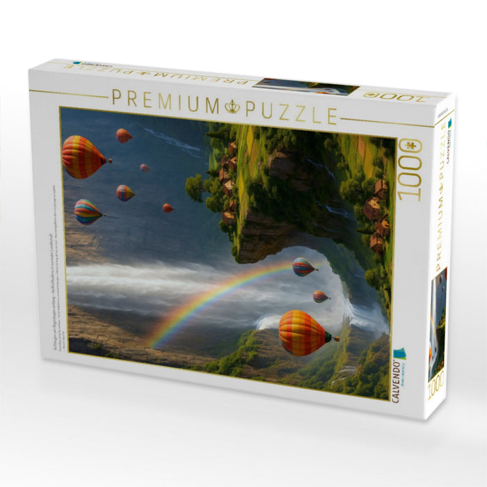 Aufsteigen am Regenbogen entlang - Heißluftballons in surrealer Landschaft - CALVENDO Foto-Puzzle'