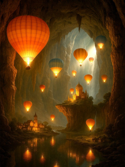 Nächtliches Schweben voll Magie - Heißluftballons in einer riesigen Höhle - CALVENDO Foto-Puzzle'