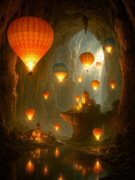 Nächtliches Schweben voll Magie - Heißluftballons in einer riesigen Höhle - CALVENDO Foto-Puzzle'