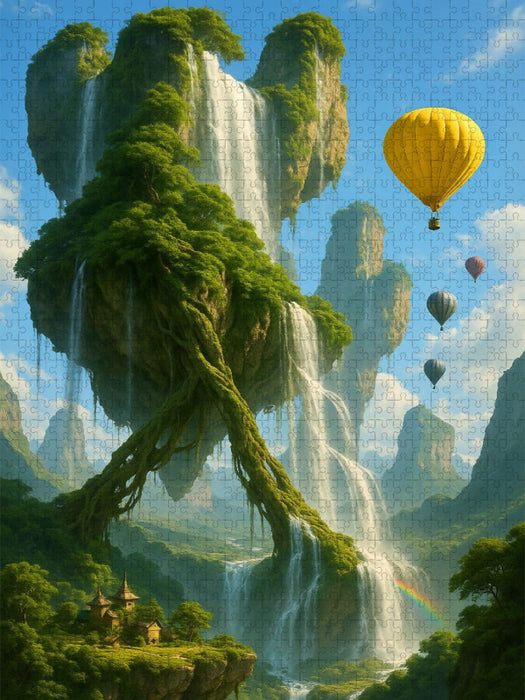 Verankerte Felsen - Heißluftballons über schwebenden Felsen - CALVENDO Foto-Puzzle'