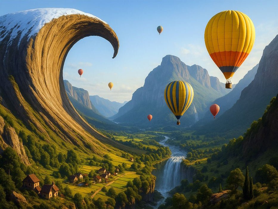 Wellenwand im Frühling - Heißluftballons über einer surrealen Landschaft - CALVENDO Foto-Puzzle'