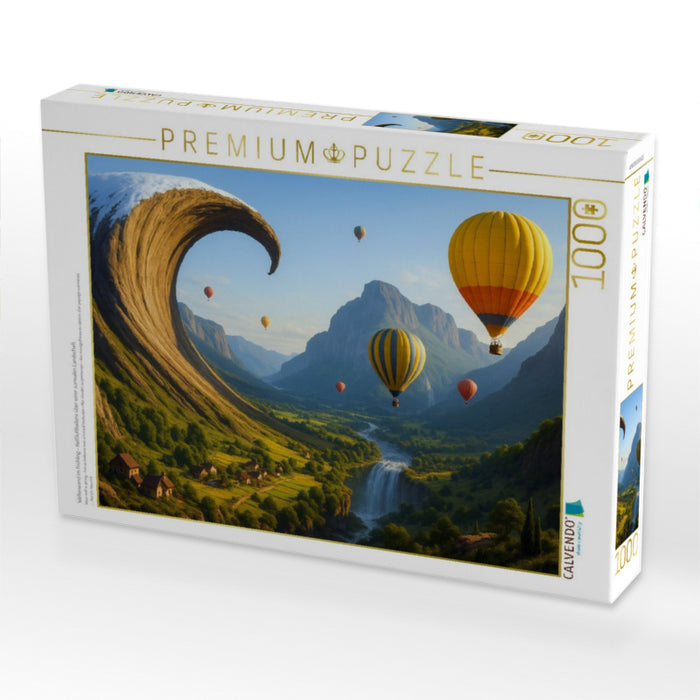 Wellenwand im Frühling - Heißluftballons über einer surrealen Landschaft - CALVENDO Foto-Puzzle'