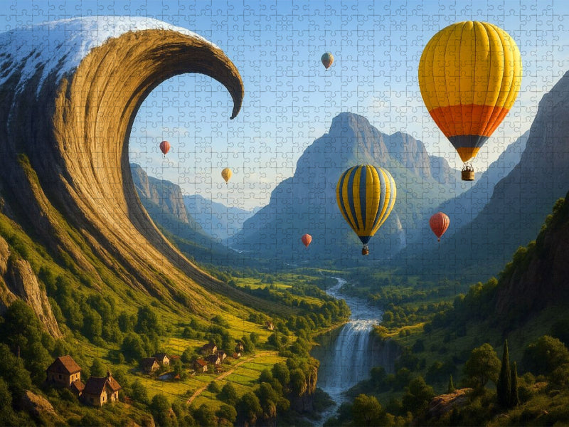 Wellenwand im Frühling - Heißluftballons über einer surrealen Landschaft - CALVENDO Foto-Puzzle'