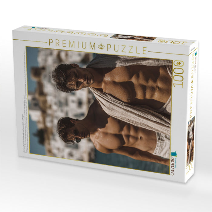 Zwei sexy Männer mit Sixpack und Sonnenlicht am Körper - CALVENDO Foto-Puzzle'