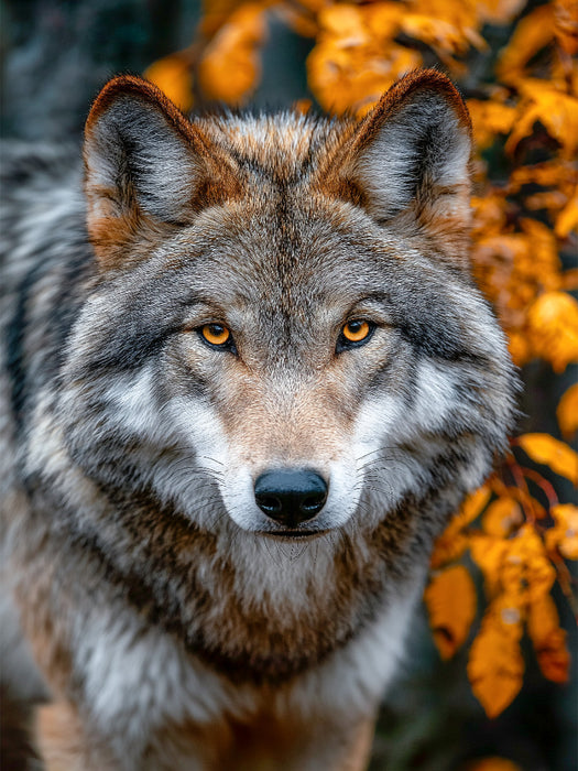 Great Plains Wolf mit intensivem Blick im Herbstwald - CALVENDO Foto-Puzzle'