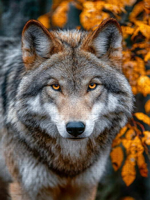 Great Plains Wolf mit intensivem Blick im Herbstwald - CALVENDO Foto-Puzzle'