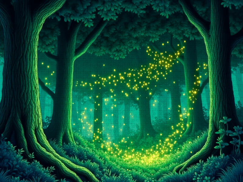 Glühwürmchen-Synchronisation im dunklen Wald - CALVENDO Foto-Puzzle'