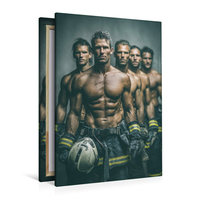Premium Textil-Leinwand Feuer und Leidenschaft - sexy Feuerwehrmänner im Einsatz