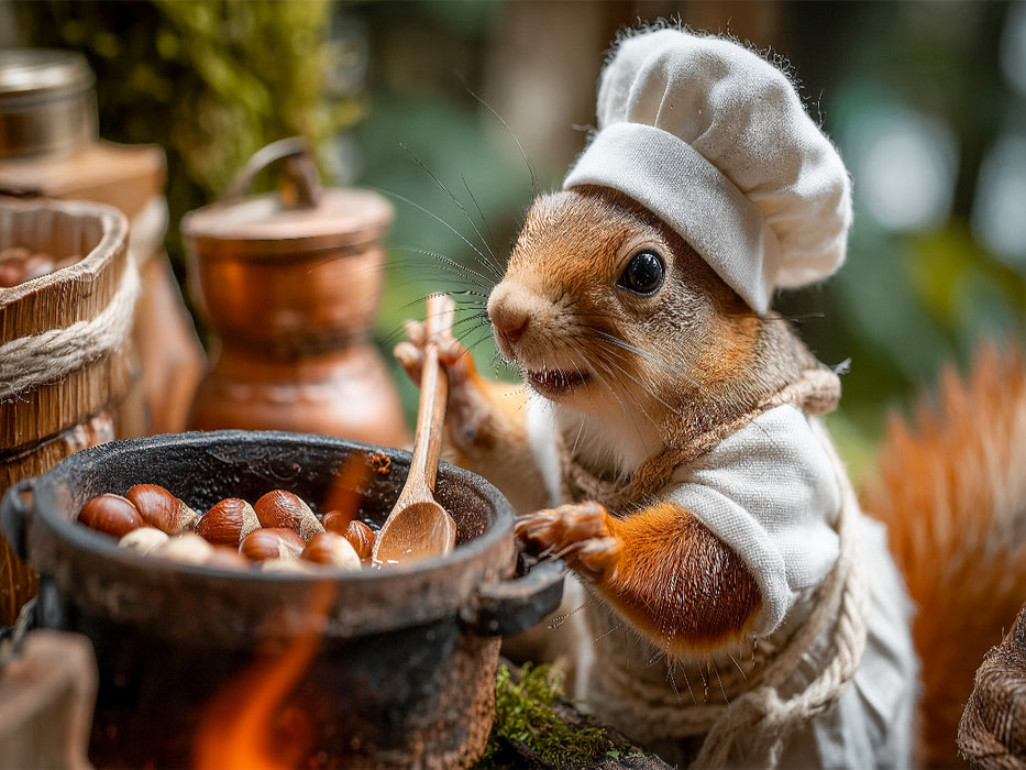 Eichhörnchen als Koch im Wald am Feuer - CALVENDO Foto-Puzzle'