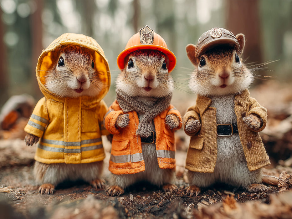 Drei Eichhörnchen in Arbeitskleidung im Wald - CALVENDO Foto-Puzzle'