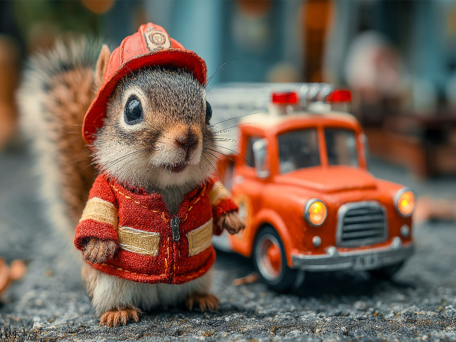 Mutiges Feuerwehr-Eichhörnchen im Einsatz - CALVENDO Foto-Puzzle'