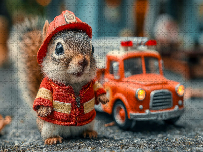 Mutiges Feuerwehr-Eichhörnchen im Einsatz - CALVENDO Foto-Puzzle'