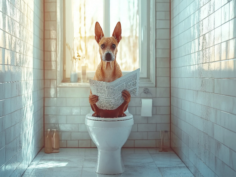 Kackender Hund mit Zeitung - Morgenroutine mit Stil - CALVENDO Foto-Puzzle'