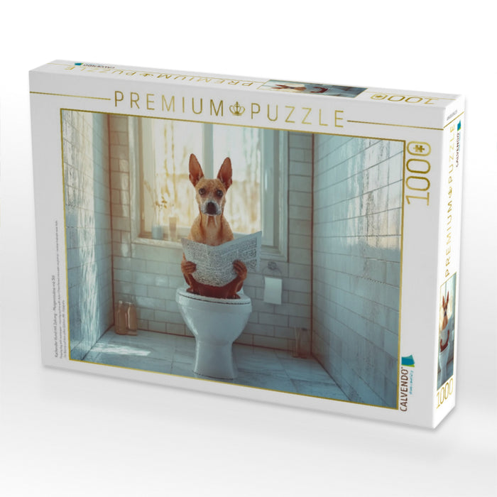 Kackender Hund mit Zeitung - Morgenroutine mit Stil - CALVENDO Foto-Puzzle'