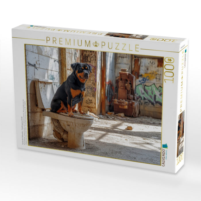 Kackender Rottweiler - Toilettengang mit Stil - CALVENDO Foto-Puzzle'