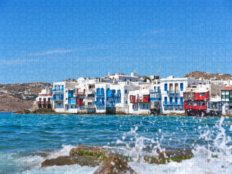 Mykonos - Little Venice mit bunten Balkonen am Meer - CALVENDO Foto-Puzzle'